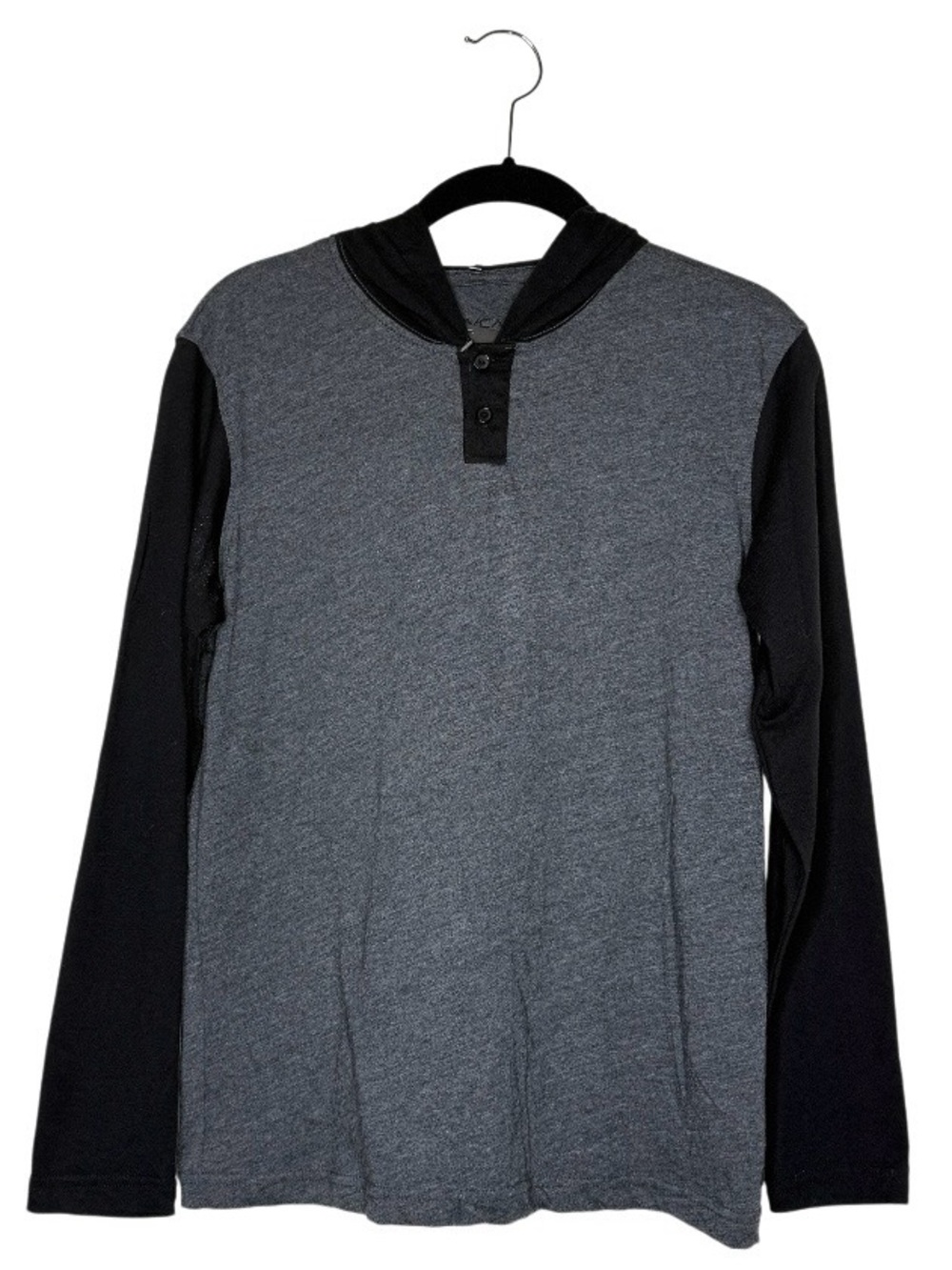 RVCA Shirt Boys Black Charcoal Pick Up Hooded Henley Lightweight Surfer Size L